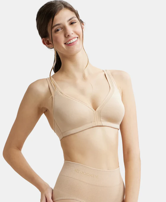 Light Skin Wire free Non Padded Soft Touch Microfiber Elastane Stretch Full Coverage Everyday Bra - Image 3