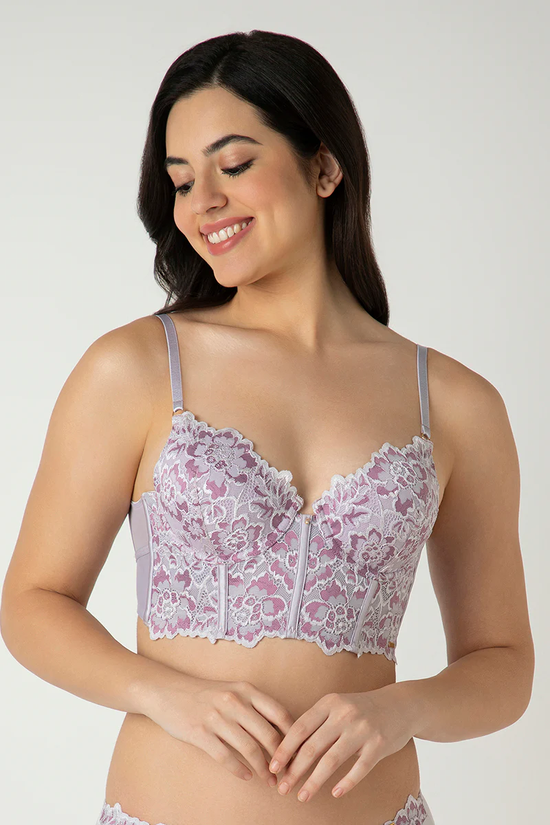 Femme Lace Padded Non-Wired Longline Bra - Image 14
