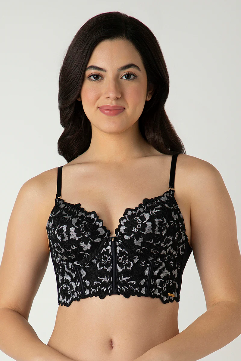 Femme Lace Padded Non-Wired Longline Bra - Image 8