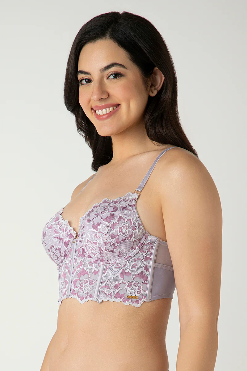 Femme Lace Padded Non-Wired Longline Bra - Image 15