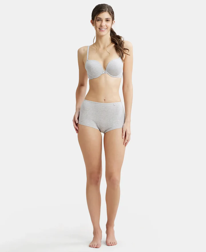Steel Grey Mélange Padded Wired Super Combed Cotton Elastane Stretch Medium Coverage Pushup Bra with Plunge Neck - Image 5