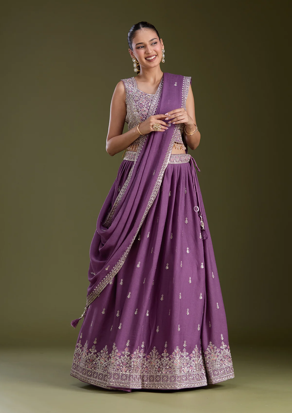 Zariwork (Silver) Soft Raw Silk Readymade Lehenga - Image 2