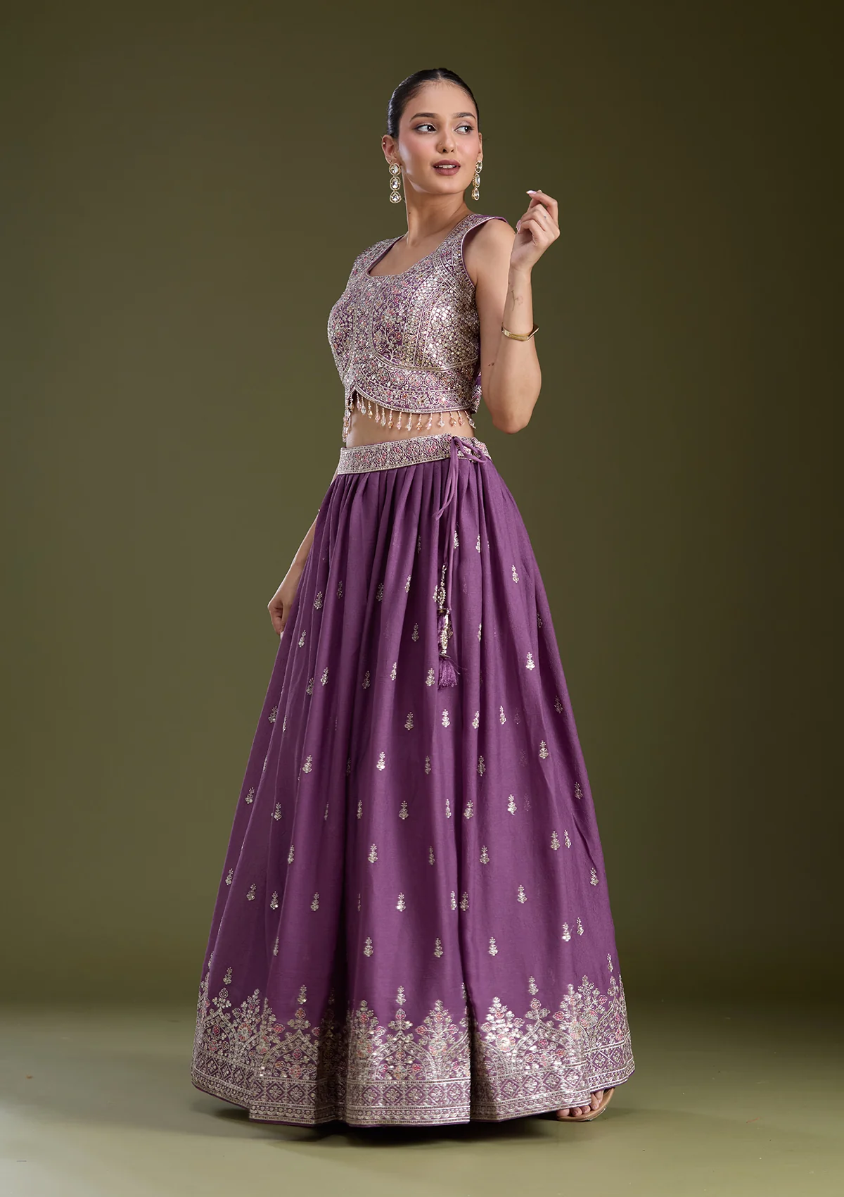 Zariwork (Silver) Soft Raw Silk Readymade Lehenga - Image 5