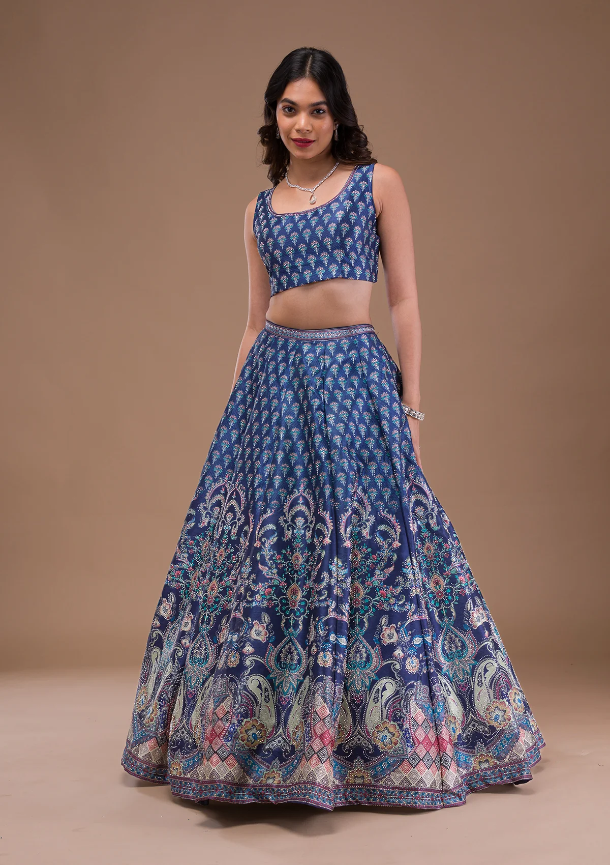Navy Blue Swaroski Banarasi Readymade Lehenga Set - Image 2