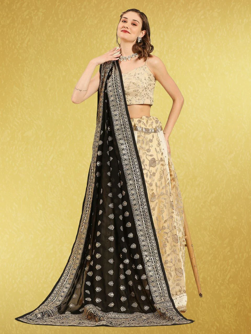 Heavily Embroidered Designer Georgette Dupatta - Image 9