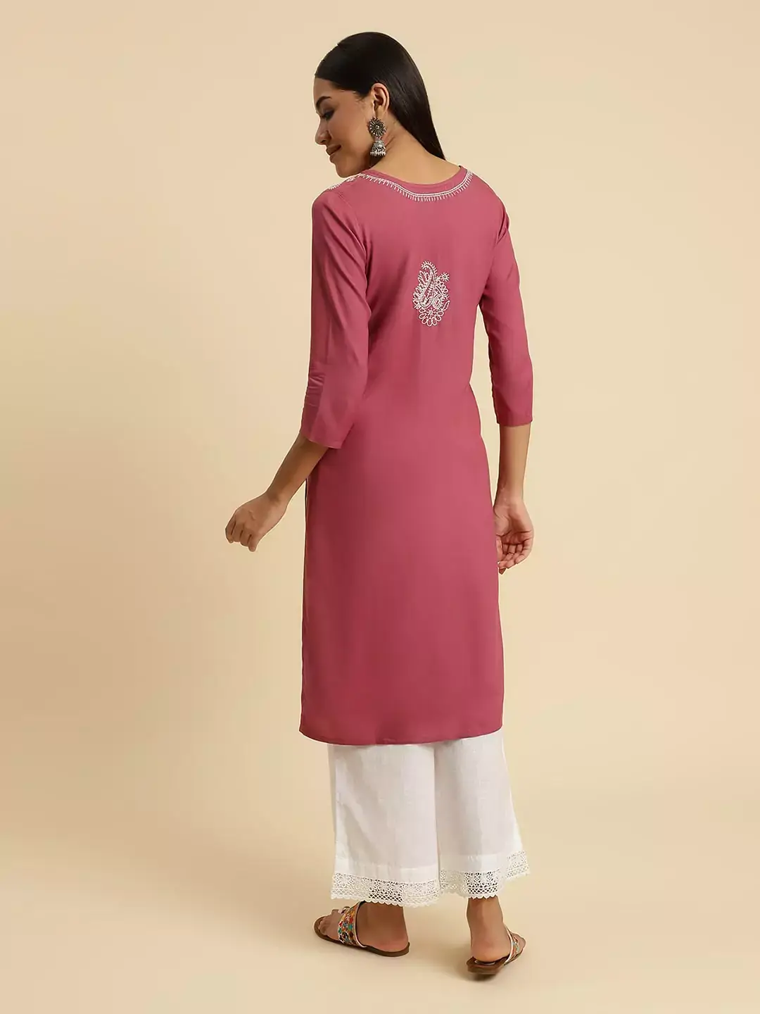 Wild Orchid Pink Chikankari Kurti - Image 2