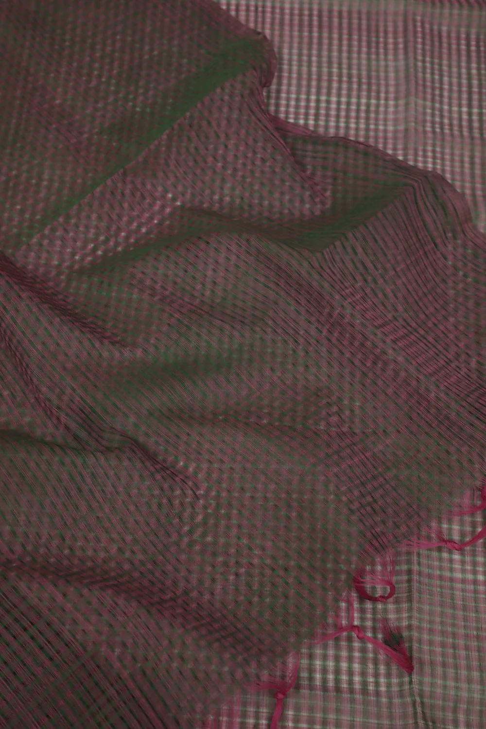 Green with Pink Handwoven Missing Checks Dupatta - Image 2