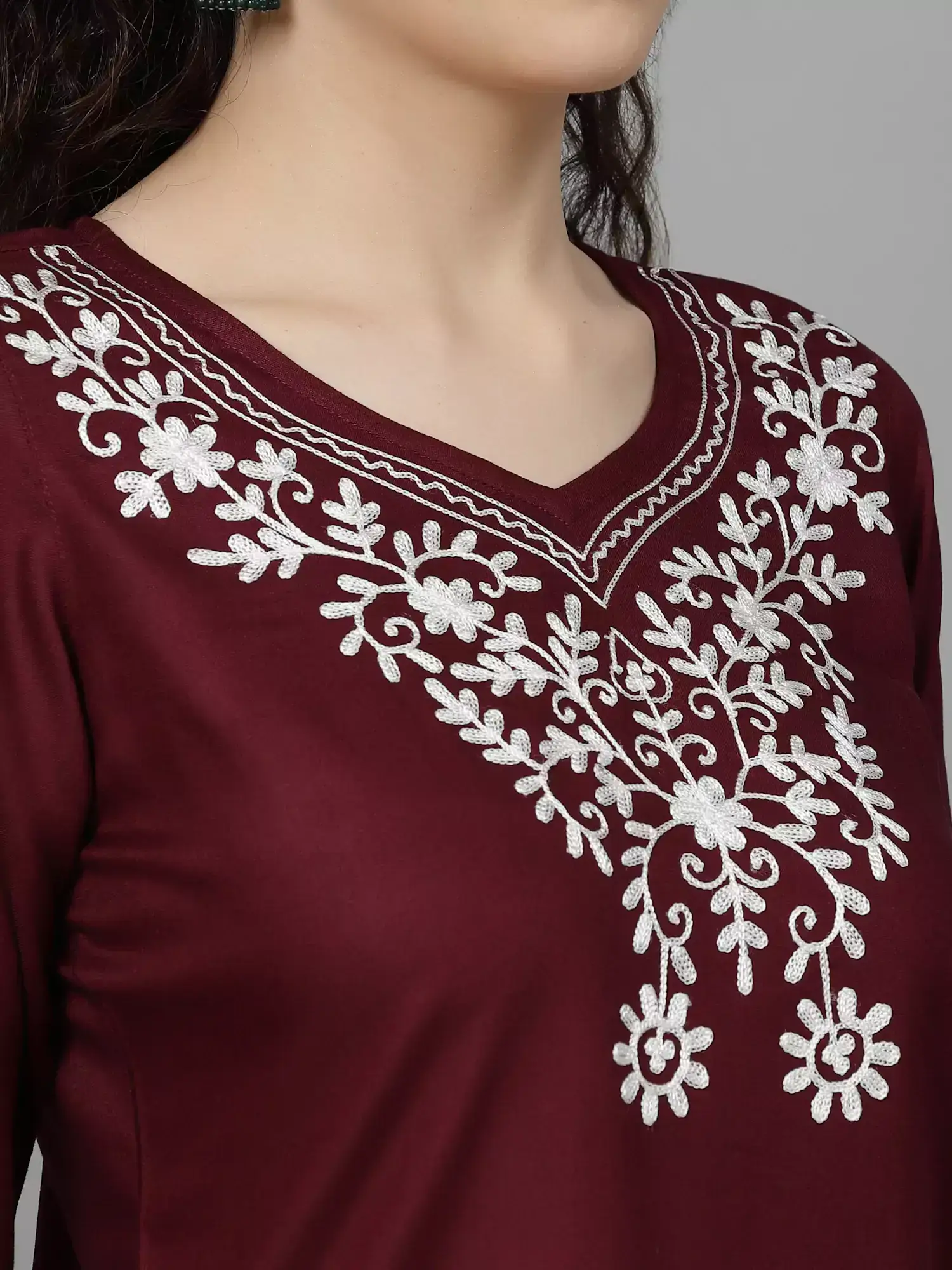 Wine Colored Resham Work Short Kurti - Image 2