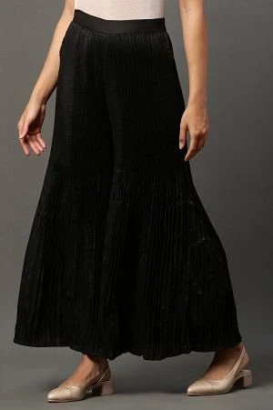 Solid Flared Woven Sharara With Pleats - Image 2
