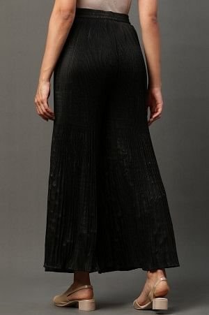 Solid Flared Woven Sharara With Pleats - Image 3