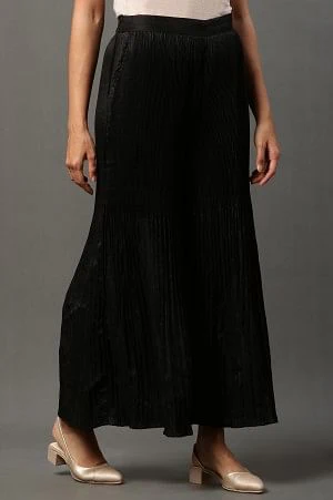 Solid Flared Woven Sharara With Pleats - Image 5