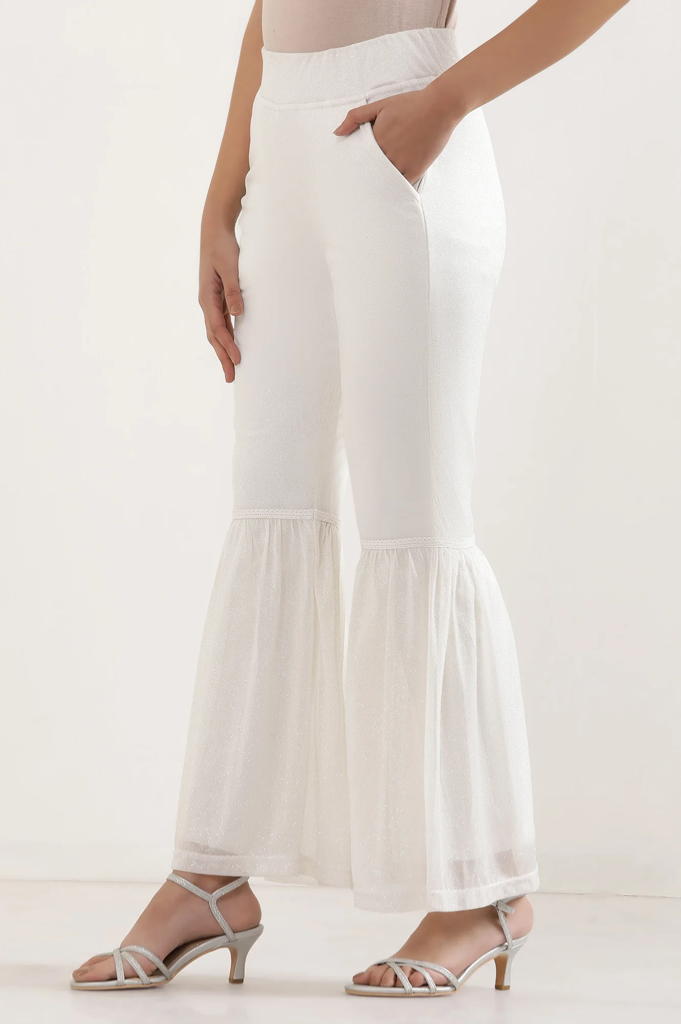 White Lace Insert Pintuck Trousers - Image 4