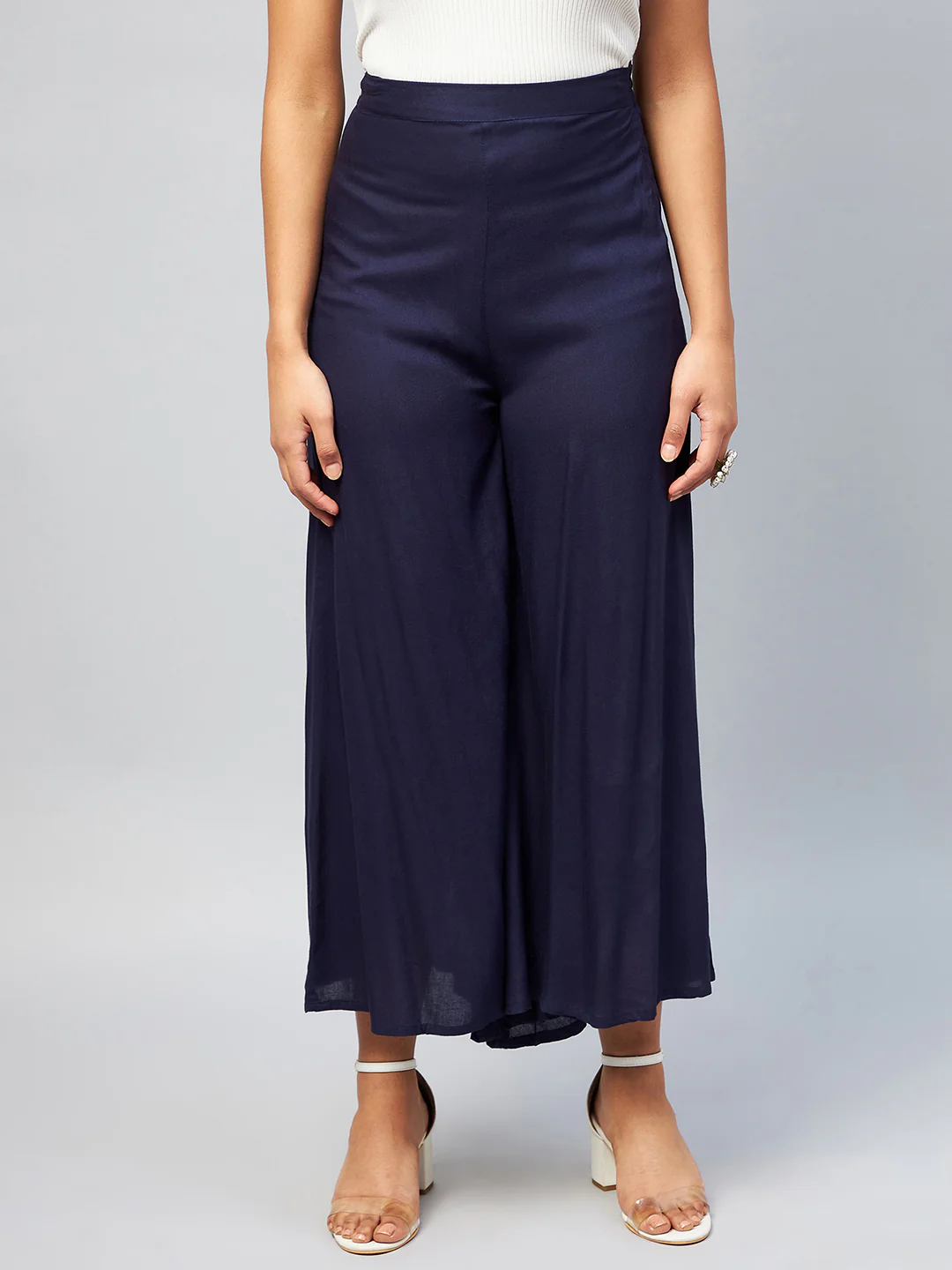 Viscose Rayon Solid Navy Blue Handloom Palazzo - Image 2