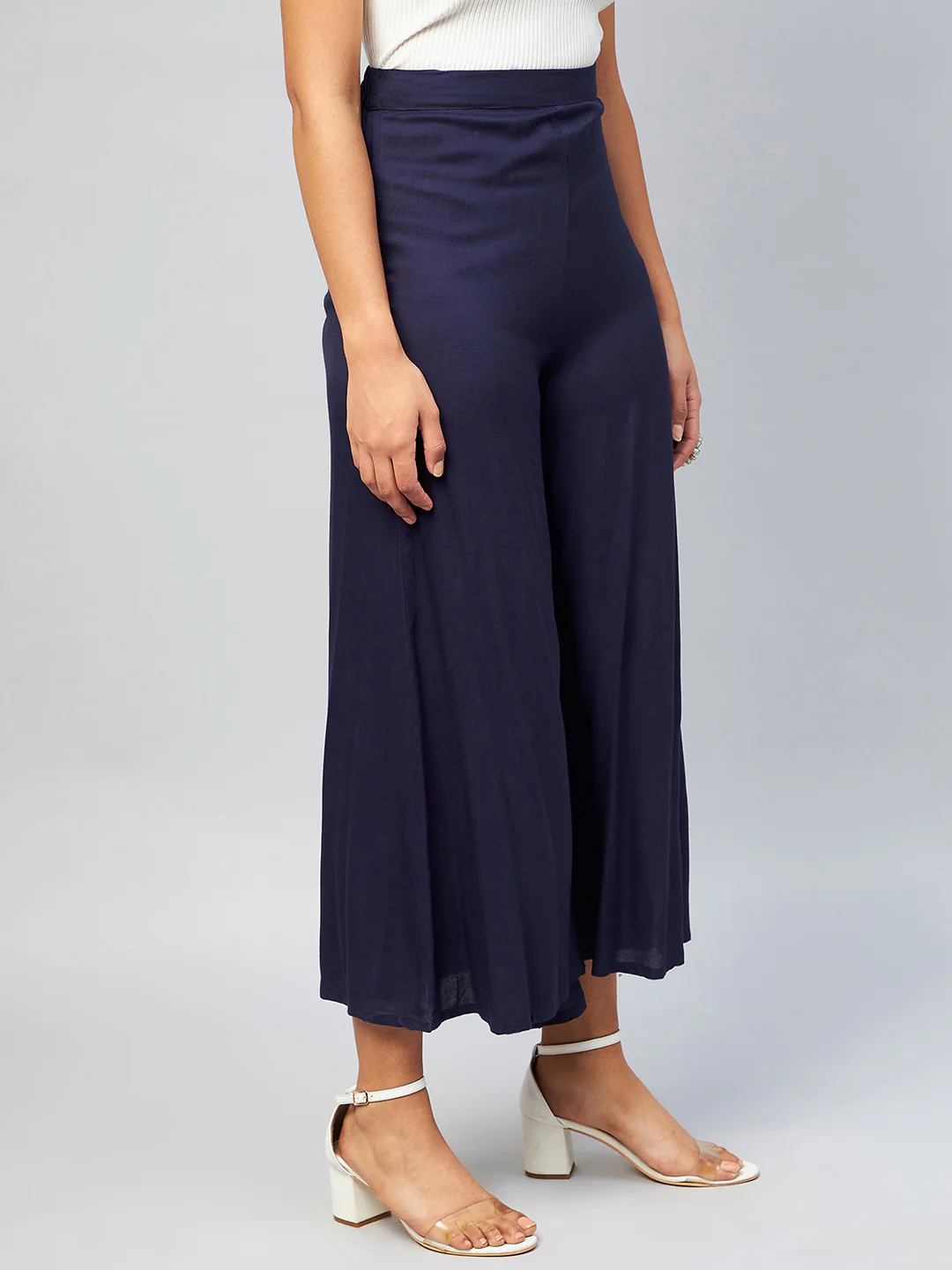 Viscose Rayon Solid Navy Blue Handloom Palazzo - Image 5