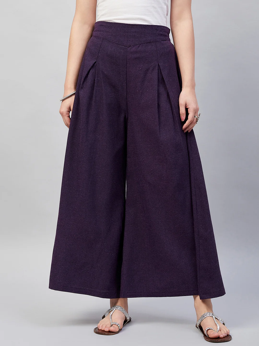 Wine Smart Casual Handloom Palazzo - Image 2
