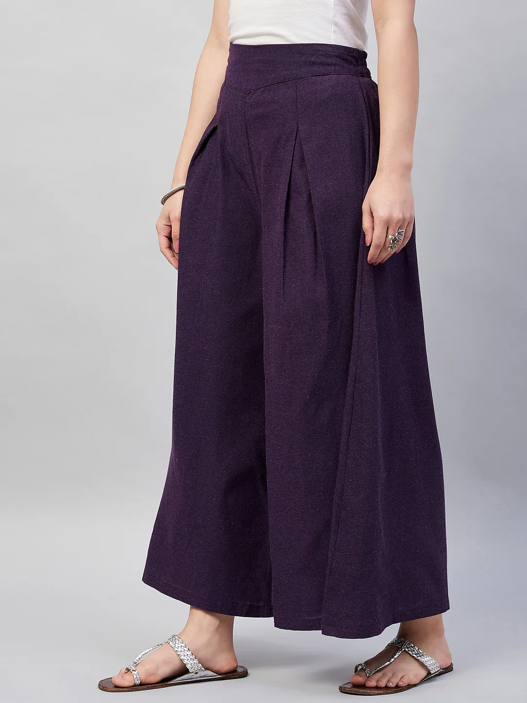 Wine Smart Casual Handloom Palazzo - Image 4
