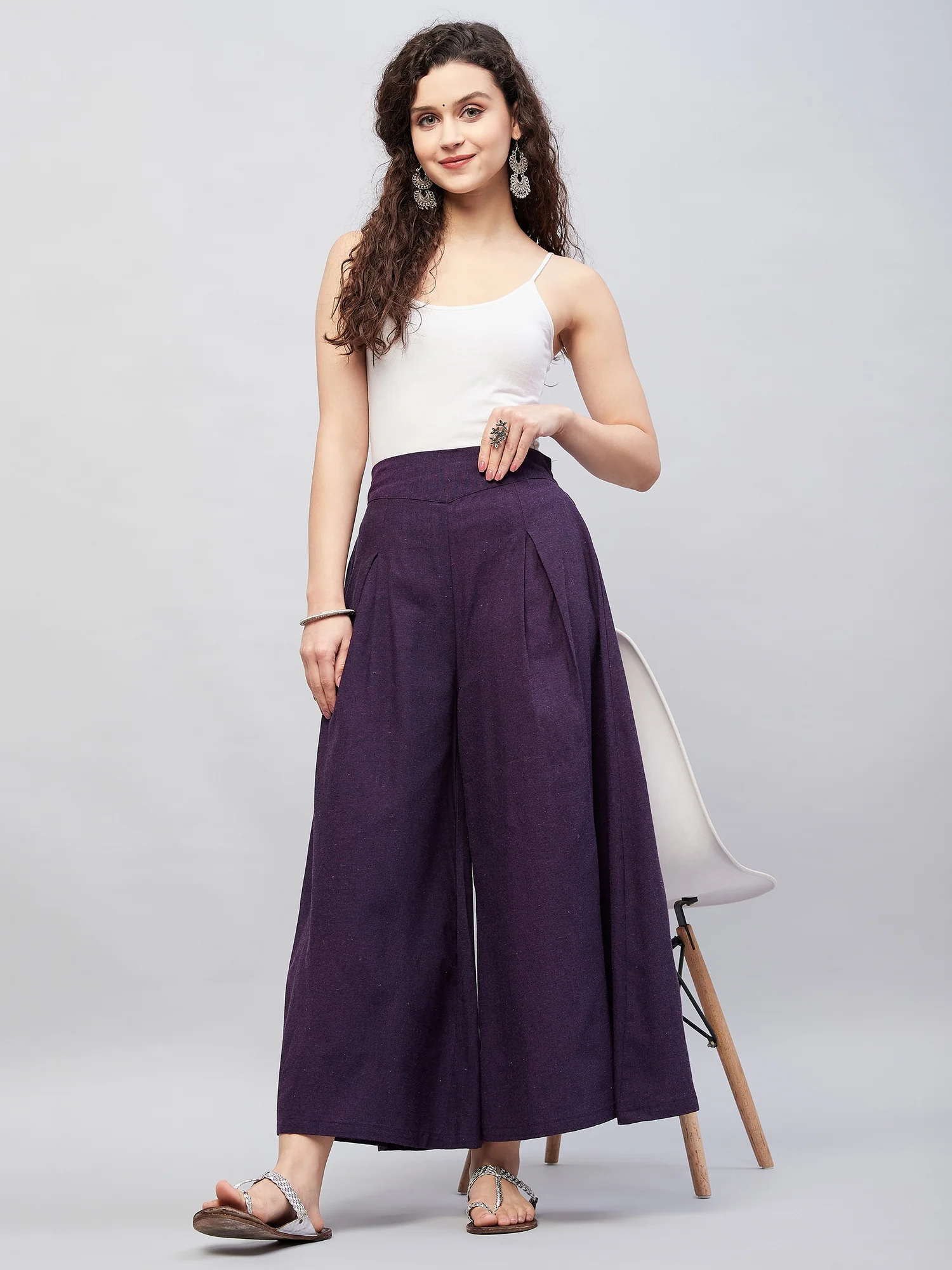 Wine Smart Casual Handloom Palazzo - Image 8