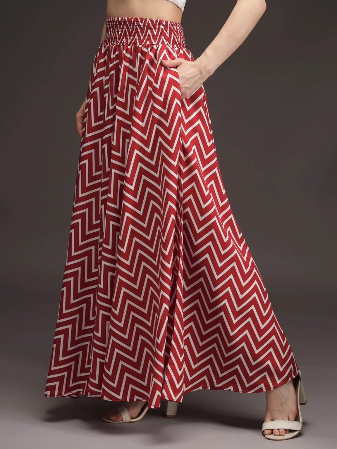 Women Flared Maroon, White Viscose Rayon Palazzos - Image 6