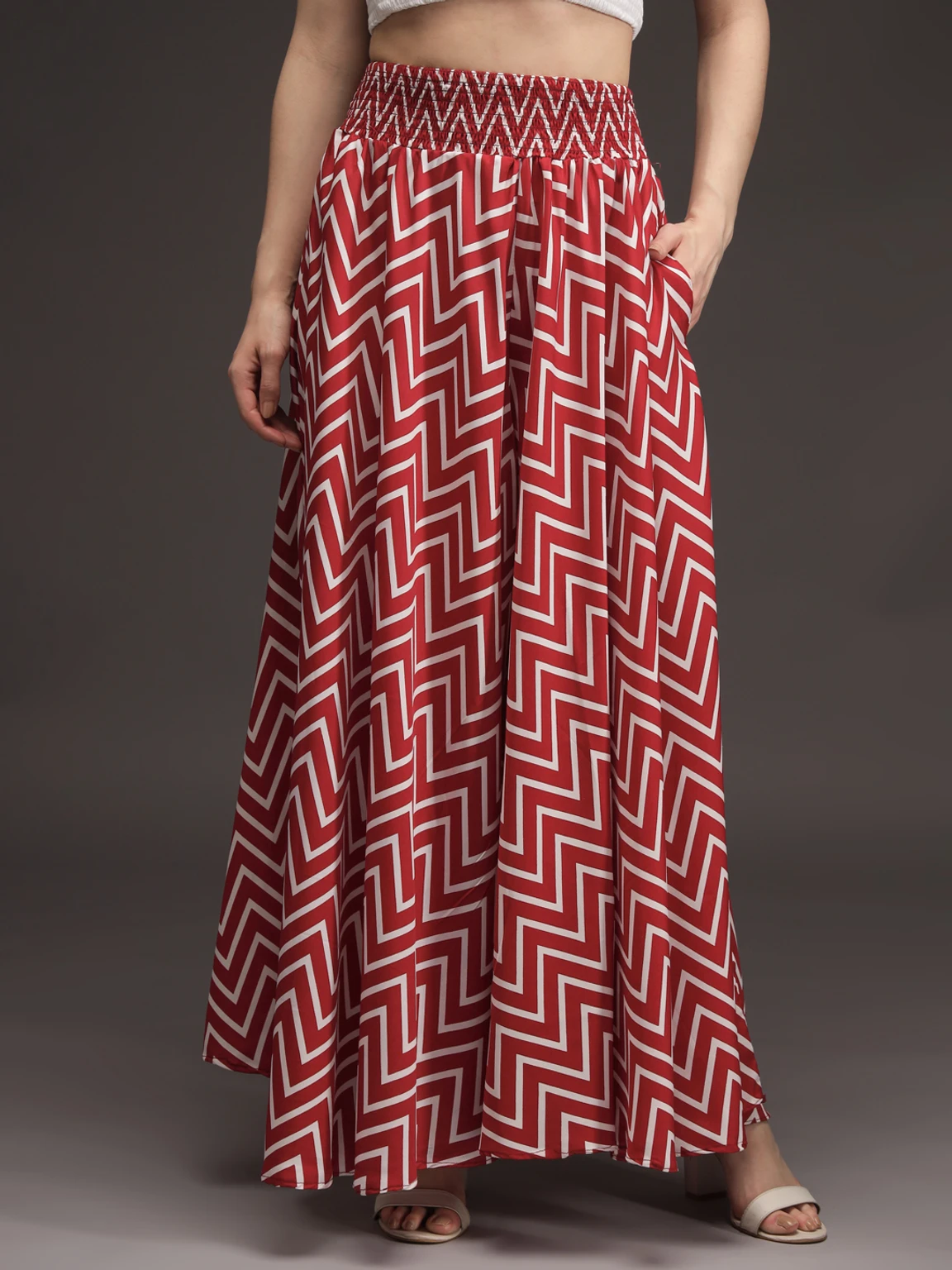 Women Flared Maroon, White Viscose Rayon Palazzos - Image 5