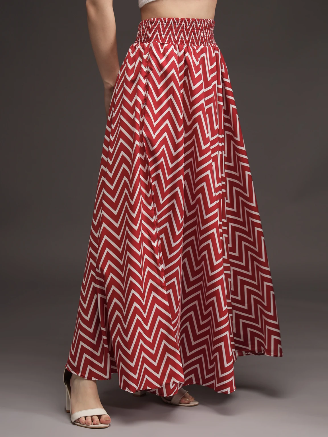 Women Flared Maroon, White Viscose Rayon Palazzos - Image 3