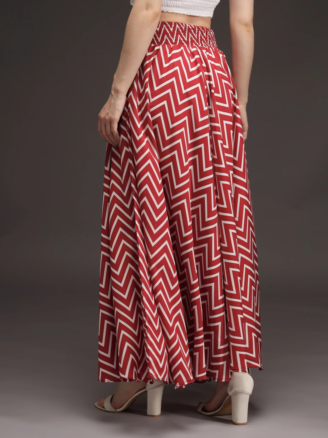 Women Flared Maroon, White Viscose Rayon Palazzos - Image 2