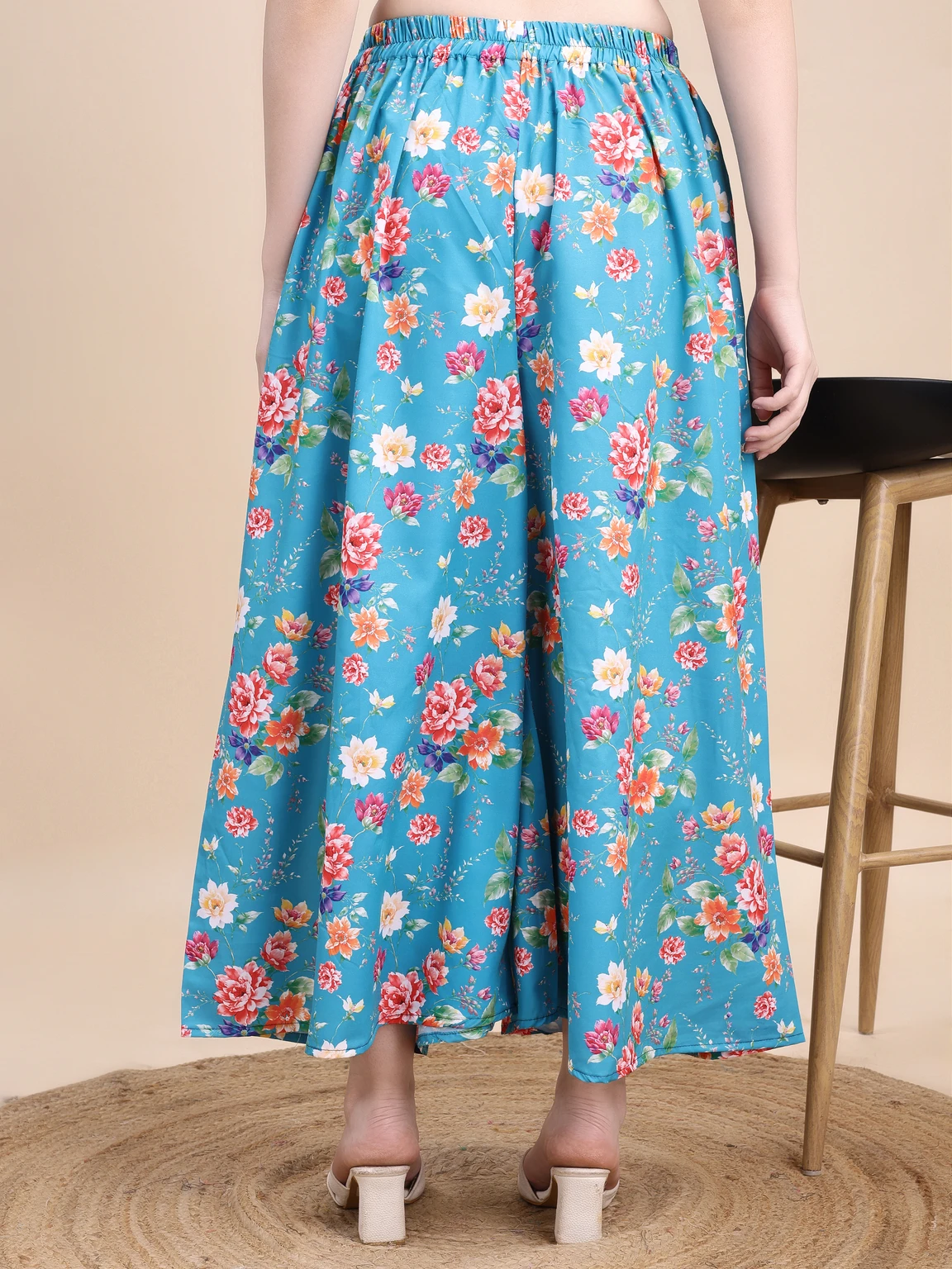 Women Flared Light Blue Viscose Rayon Palazzos - Image 2